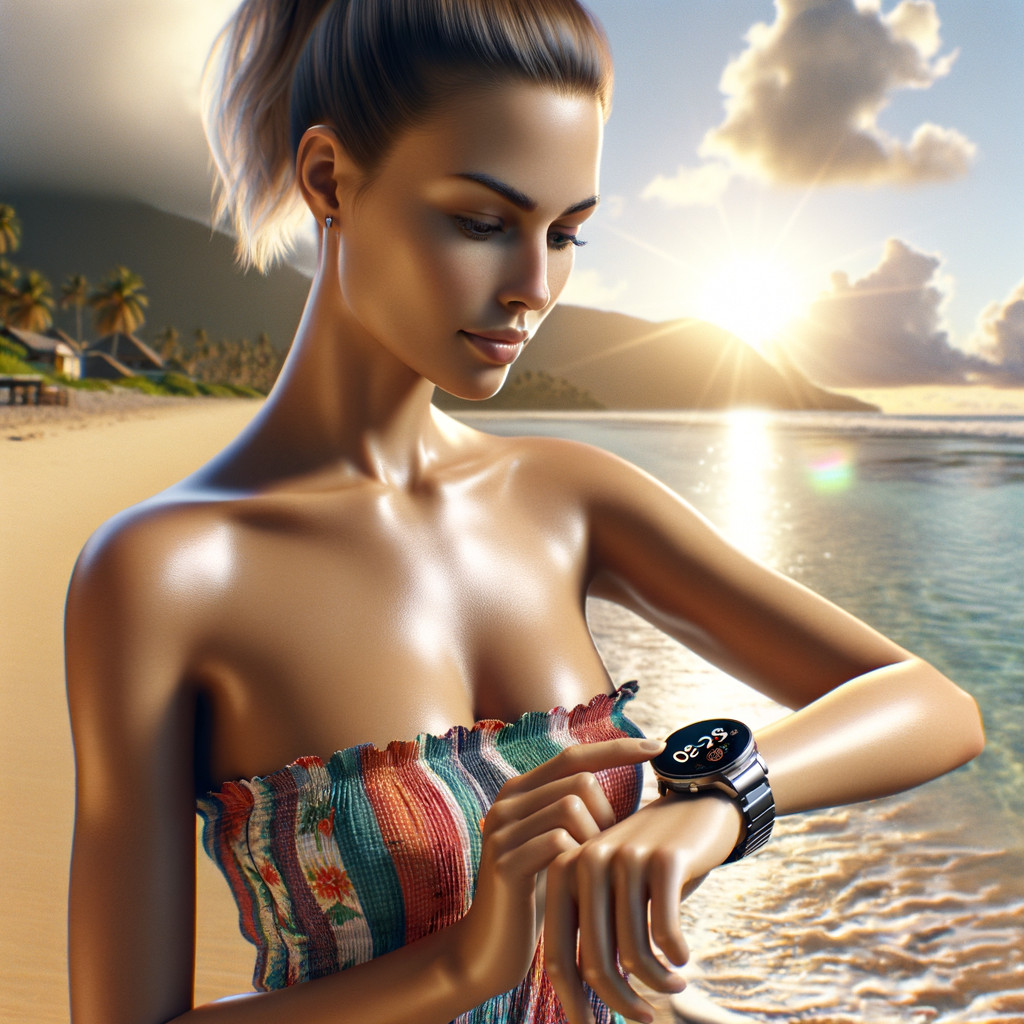 Frau am Strand mit Uhr